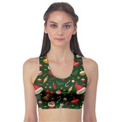 Texture, Pattern, Red, Craciun, Christmas, Hat, Santa, Green Fitness Sports Bra