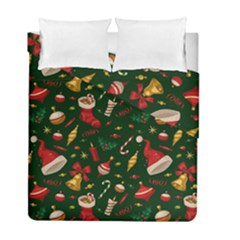 Texture, Pattern, Red, Craciun, Christmas, Hat, Santa, Green Duvet Cover Double Side (full/ Double Size)