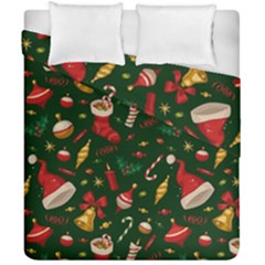 Texture, Pattern, Red, Craciun, Christmas, Hat, Santa, Green Duvet Cover Double Side (california King Size)