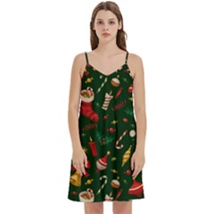 Texture, Pattern, Red, Craciun, Christmas, Hat, Santa, Green Mini Camis Dress With Pockets by kyorashop23