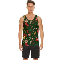 Texture, Pattern, Red, Craciun, Christmas, Hat, Santa, Green Men s Wide Collar Tank Top by kyorashop23