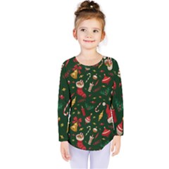 Texture, Pattern, Red, Craciun, Christmas, Hat, Santa, Green Kids  Long Sleeve T-shirt