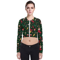 Texture, Pattern, Red, Craciun, Christmas, Hat, Santa, Green Long Sleeve Zip Up Bomber Jacket