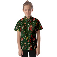 Texture, Pattern, Red, Craciun, Christmas, Hat, Santa, Green Kids  Short Sleeve Shirt