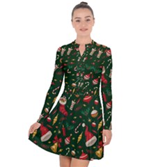 Texture, Pattern, Red, Craciun, Christmas, Hat, Santa, Green Long Sleeve Panel Dress