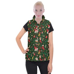 Texture, Pattern, Red, Craciun, Christmas, Hat, Santa, Green Women s Button Up Vest