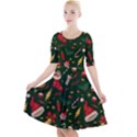 Texture, Pattern, Red, Craciun, Christmas, Hat, Santa, Green Quarter Sleeve A-Line Dress With Pockets View1