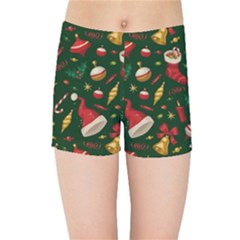 Texture, Pattern, Red, Craciun, Christmas, Hat, Santa, Green Kids  Sports Shorts