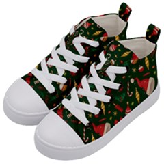 Texture, Pattern, Red, Craciun, Christmas, Hat, Santa, Green Kids  Mid-top Canvas Sneakers