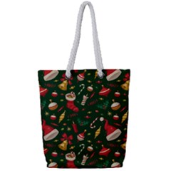 Texture, Pattern, Red, Craciun, Christmas, Hat, Santa, Green Full Print Rope Handle Tote (small)