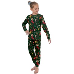 Texture, Pattern, Red, Craciun, Christmas, Hat, Santa, Green Kids  Long Sleeve Set 