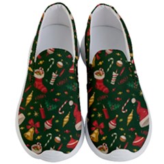 Texture, Pattern, Red, Craciun, Christmas, Hat, Santa, Green Men s Lightweight Slip Ons