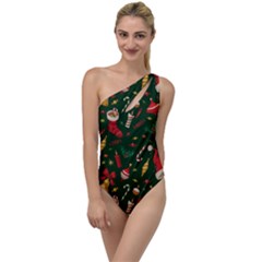 Texture, Pattern, Red, Craciun, Christmas, Hat, Santa, Green To One Side Swimsuit