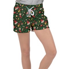 Texture, Pattern, Red, Craciun, Christmas, Hat, Santa, Green Women s Velour Lounge Shorts