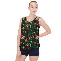 Texture, Pattern, Red, Craciun, Christmas, Hat, Santa, Green Bubble Hem Chiffon Tank Top