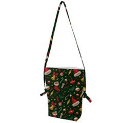 Texture, Pattern, Red, Craciun, Christmas, Hat, Santa, Green Folding Shoulder Bag