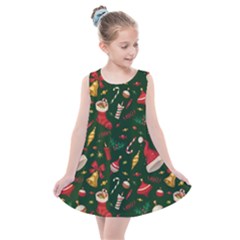 Texture, Pattern, Red, Craciun, Christmas, Hat, Santa, Green Kids  Summer Dress