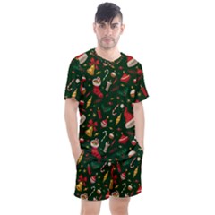 Texture, Pattern, Red, Craciun, Christmas, Hat, Santa, Green Men s Mesh T-shirt And Shorts Set