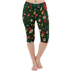 Texture, Pattern, Red, Craciun, Christmas, Hat, Santa, Green Lightweight Velour Cropped Yoga Leggings