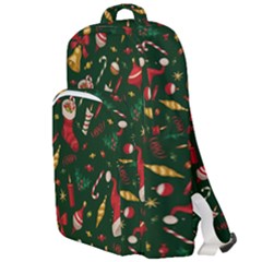 Texture, Pattern, Red, Craciun, Christmas, Hat, Santa, Green Double Compartment Backpack