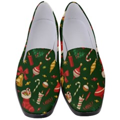 Texture, Pattern, Red, Craciun, Christmas, Hat, Santa, Green Women s Classic Loafer Heels