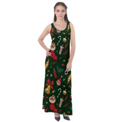 Texture, Pattern, Red, Craciun, Christmas, Hat, Santa, Green Sleeveless Velour Maxi Dress