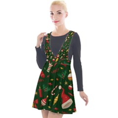 Texture, Pattern, Red, Craciun, Christmas, Hat, Santa, Green Plunge Pinafore Velour Dress