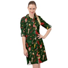 Texture, Pattern, Red, Craciun, Christmas, Hat, Santa, Green Long Sleeve Mini Shirt Dress