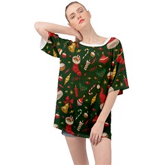 Texture, Pattern, Red, Craciun, Christmas, Hat, Santa, Green Oversized Chiffon Top