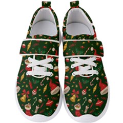 Texture, Pattern, Red, Craciun, Christmas, Hat, Santa, Green Men s Velcro Strap Shoes