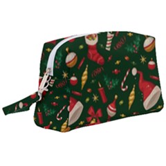 Texture, Pattern, Red, Craciun, Christmas, Hat, Santa, Green Wristlet Pouch Bag (large)