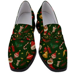 Texture, Pattern, Red, Craciun, Christmas, Hat, Santa, Green Women s Chunky Heel Loafers