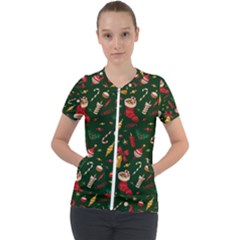 Texture, Pattern, Red, Craciun, Christmas, Hat, Santa, Green Short Sleeve Zip Up Jacket