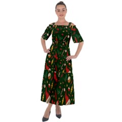 Texture, Pattern, Red, Craciun, Christmas, Hat, Santa, Green Shoulder Straps Boho Maxi Dress 