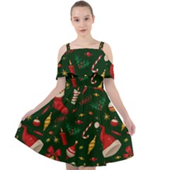 Texture, Pattern, Red, Craciun, Christmas, Hat, Santa, Green Cut Out Shoulders Dress