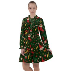 Texture, Pattern, Red, Craciun, Christmas, Hat, Santa, Green All Frills Dress