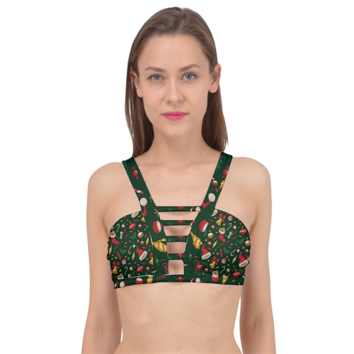 Texture, Pattern, Red, Craciun, Christmas, Hat, Santa, Green Cage Up Bikini Top