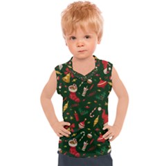 Texture, Pattern, Red, Craciun, Christmas, Hat, Santa, Green Kids  Sport Tank Top