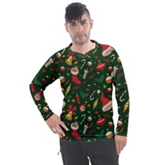 Texture, Pattern, Red, Craciun, Christmas, Hat, Santa, Green Men s Pique Long Sleeve T-shirt