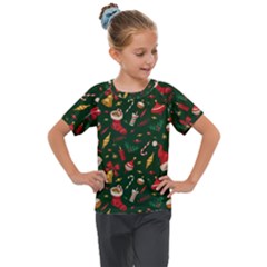 Texture, Pattern, Red, Craciun, Christmas, Hat, Santa, Green Kids  Mesh Piece T-shirt