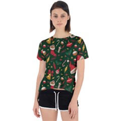 Texture, Pattern, Red, Craciun, Christmas, Hat, Santa, Green Open Back Sport T-shirt