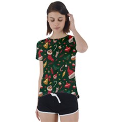 Texture, Pattern, Red, Craciun, Christmas, Hat, Santa, Green Short Sleeve Open Back T-shirt