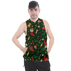 Texture, Pattern, Red, Craciun, Christmas, Hat, Santa, Green Men s Sleeveless Hoodie