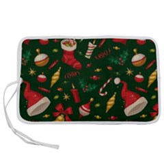 Texture, Pattern, Red, Craciun, Christmas, Hat, Santa, Green Pen Storage Case (m)