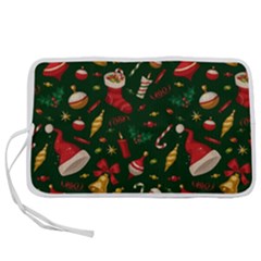 Texture, Pattern, Red, Craciun, Christmas, Hat, Santa, Green Pen Storage Case (l)