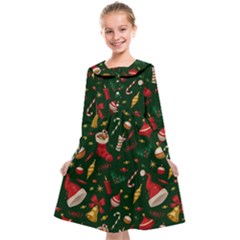 Texture, Pattern, Red, Craciun, Christmas, Hat, Santa, Green Kids  Midi Sailor Dress