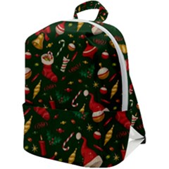 Texture, Pattern, Red, Craciun, Christmas, Hat, Santa, Green Zip Up Backpack