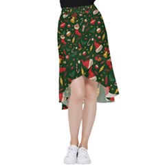 Texture, Pattern, Red, Craciun, Christmas, Hat, Santa, Green Frill Hi Low Chiffon Skirt