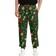 Texture, Pattern, Red, Craciun, Christmas, Hat, Santa, Green Men s Elastic Waist Pants