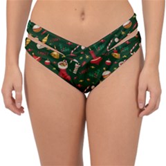 Texture, Pattern, Red, Craciun, Christmas, Hat, Santa, Green Double Strap Halter Bikini Bottoms